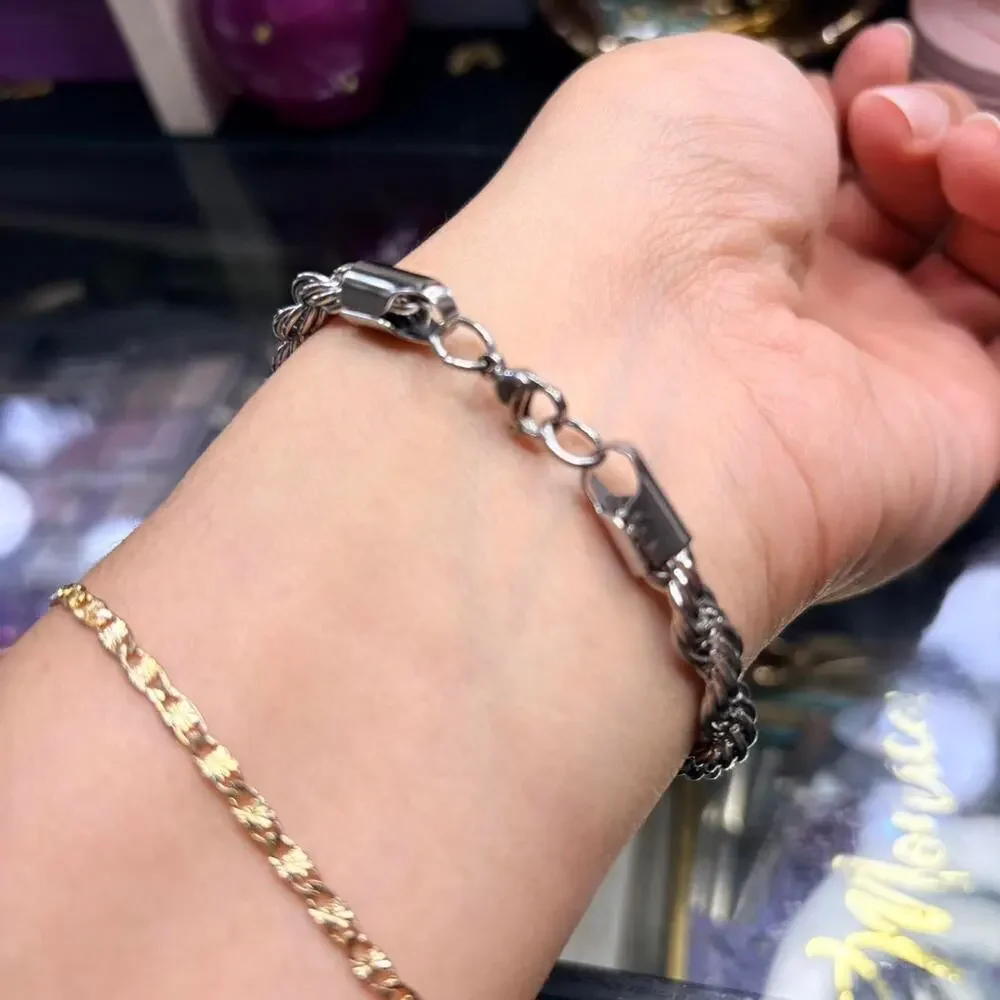 Goth metalcore silver rope bracelet